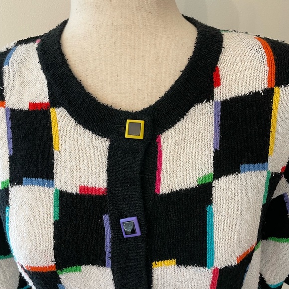 Vintage Grandma Checkerboard Colorful Sweater - Picture 2 of 15